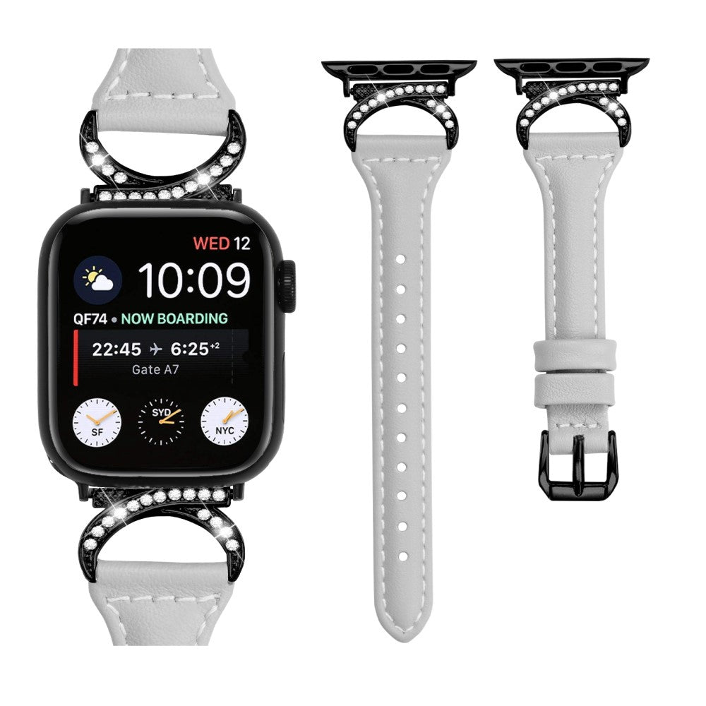Skøn Ægte Læder Og Rhinsten Universal Rem passer til Apple Smartwatch - Sølv#serie_3