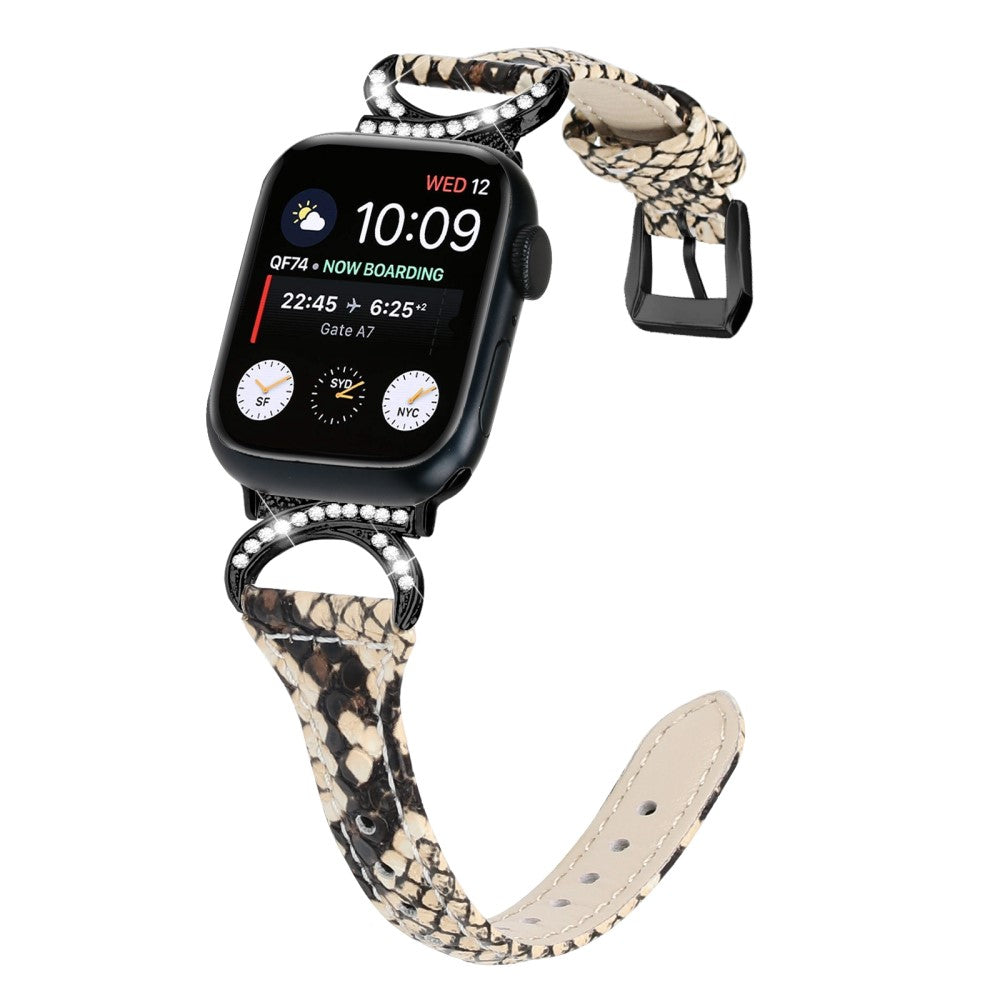 Skøn Ægte Læder Og Rhinsten Universal Rem passer til Apple Smartwatch - Hvid#serie_4