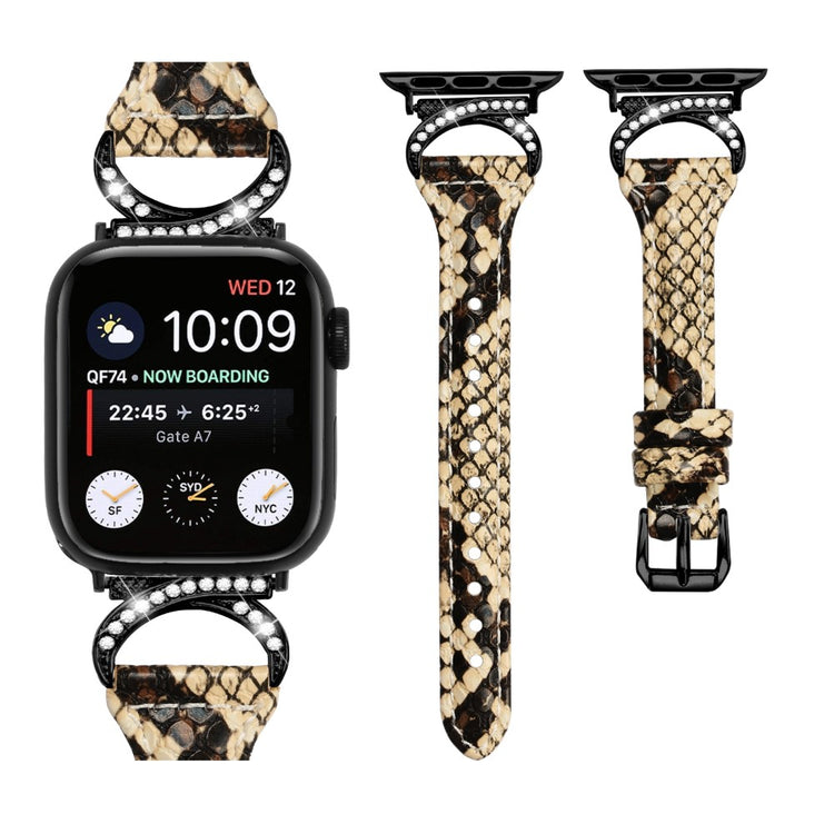 Skøn Ægte Læder Og Rhinsten Universal Rem passer til Apple Smartwatch - Hvid#serie_4