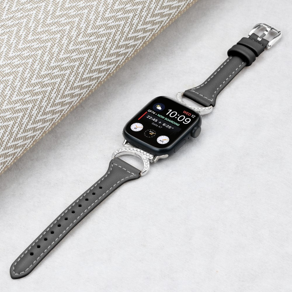 Smuk Ægte Læder Og Rhinsten Universal Rem passer til Apple Smartwatch - Sort#serie_1
