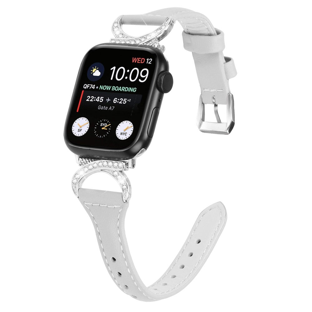 Smuk Ægte Læder Og Rhinsten Universal Rem passer til Apple Smartwatch - Sølv#serie_3