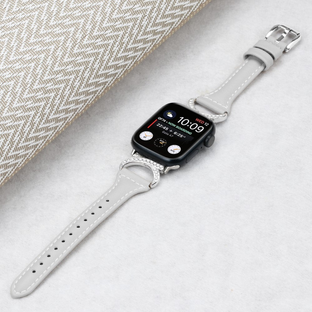 Smuk Ægte Læder Og Rhinsten Universal Rem passer til Apple Smartwatch - Sølv#serie_3