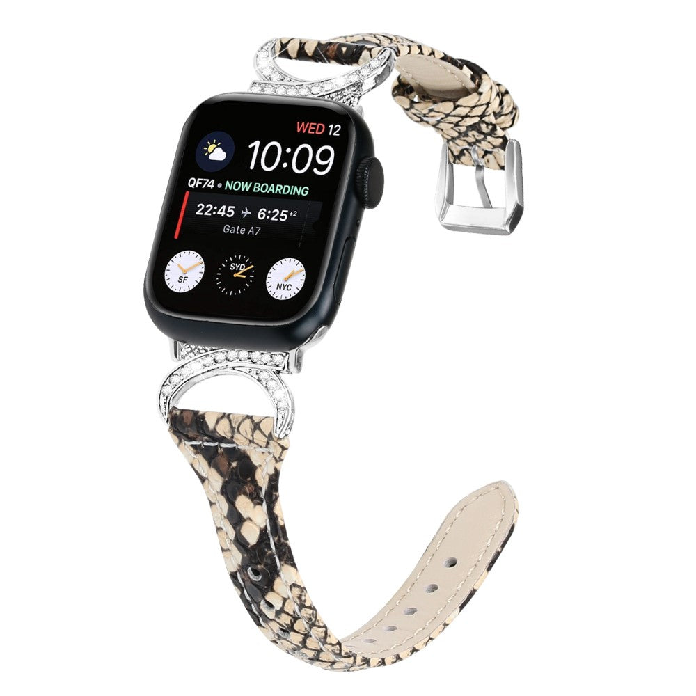 Smuk Ægte Læder Og Rhinsten Universal Rem passer til Apple Smartwatch - Hvid#serie_4