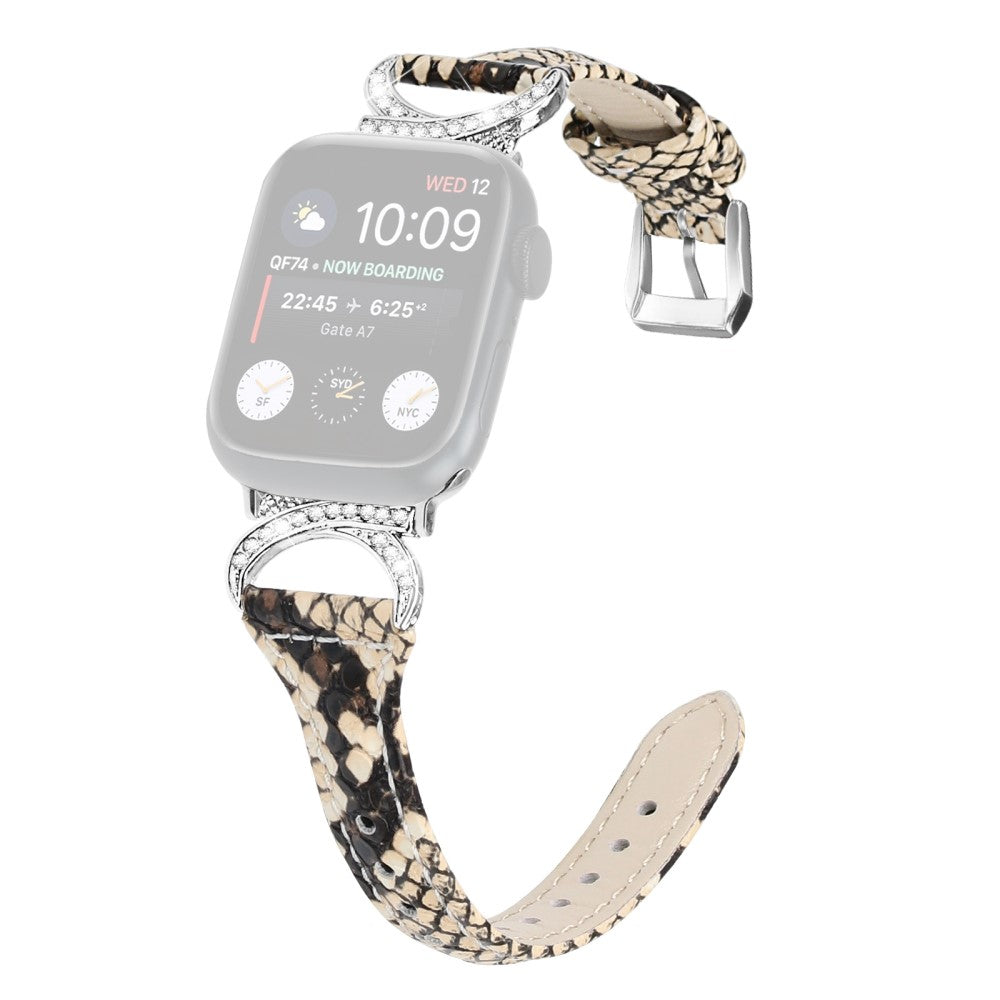 Smuk Ægte Læder Og Rhinsten Universal Rem passer til Apple Smartwatch - Hvid#serie_4