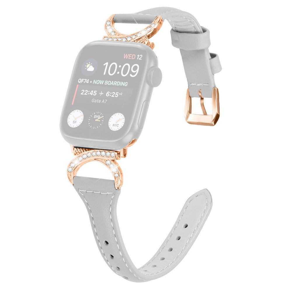 Pænt Ægte Læder Og Rhinsten Universal Rem passer til Apple Smartwatch - Sølv#serie_3