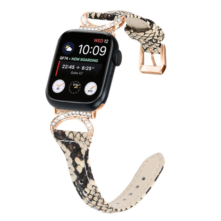 Pænt Ægte Læder Og Rhinsten Universal Rem passer til Apple Smartwatch - Hvid#serie_4