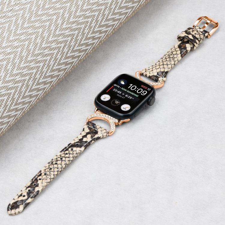 Pænt Ægte Læder Og Rhinsten Universal Rem passer til Apple Smartwatch - Hvid#serie_4