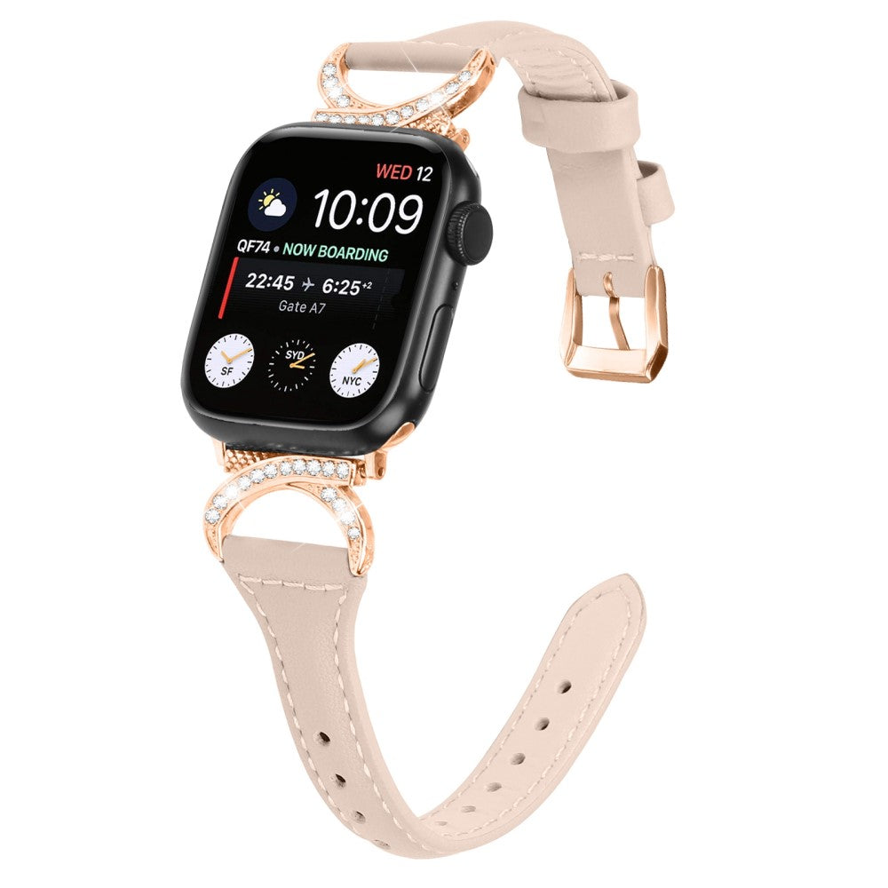 Pænt Ægte Læder Og Rhinsten Universal Rem passer til Apple Smartwatch - Orange#serie_5