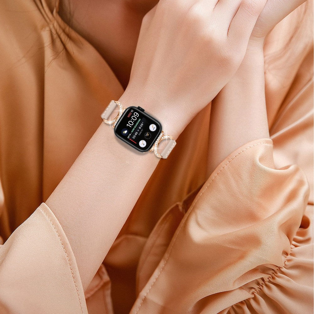 Pænt Ægte Læder Og Rhinsten Universal Rem passer til Apple Smartwatch - Orange#serie_5