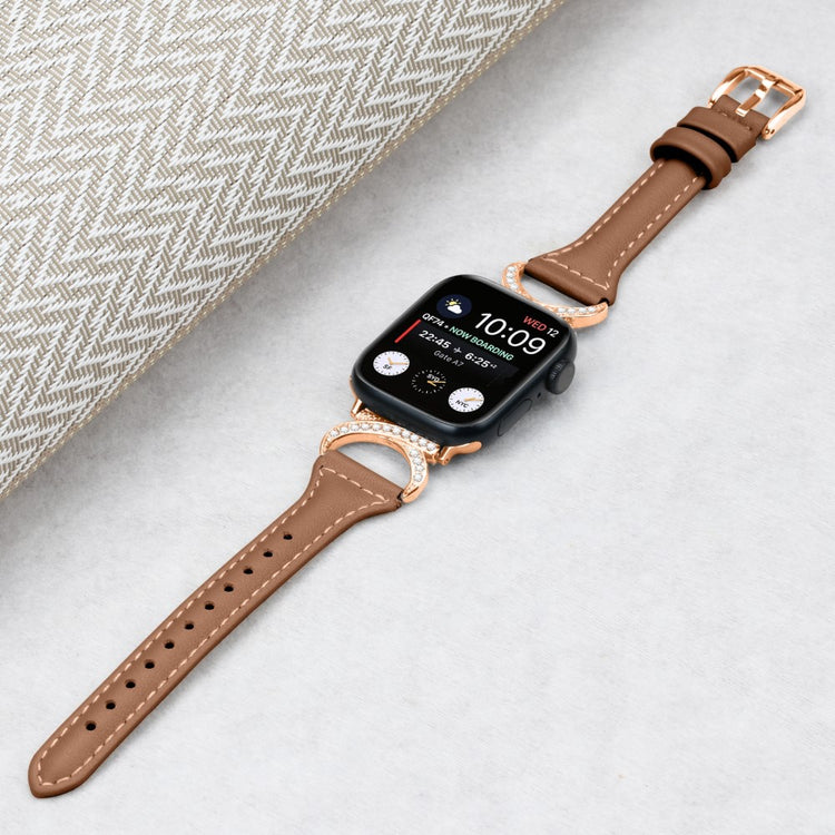 Pænt Ægte Læder Og Rhinsten Universal Rem passer til Apple Smartwatch - Brun#serie_6
