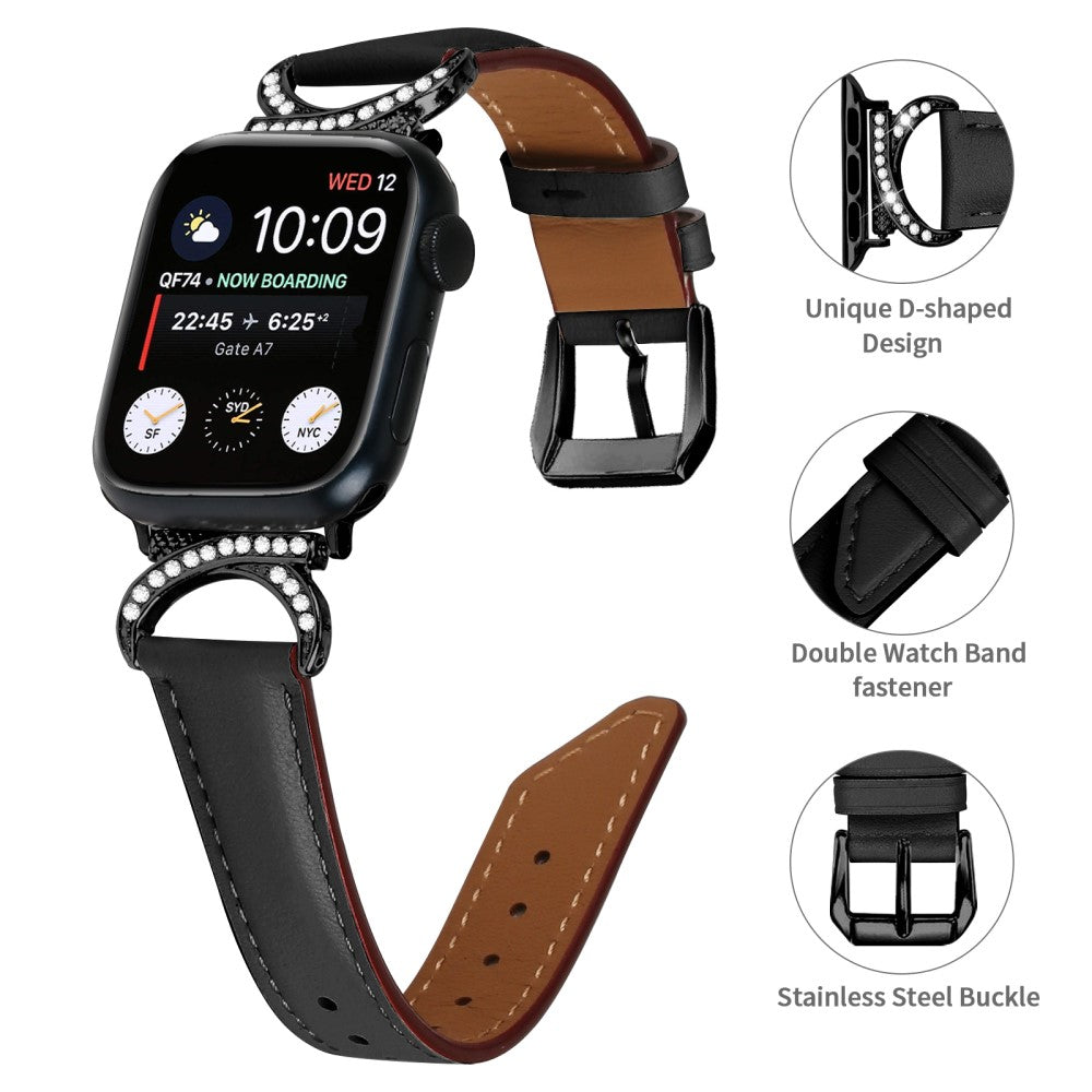 Helt Vildt Sejt Ægte Læder Universal Rem passer til Apple Smartwatch - Sort#serie_3