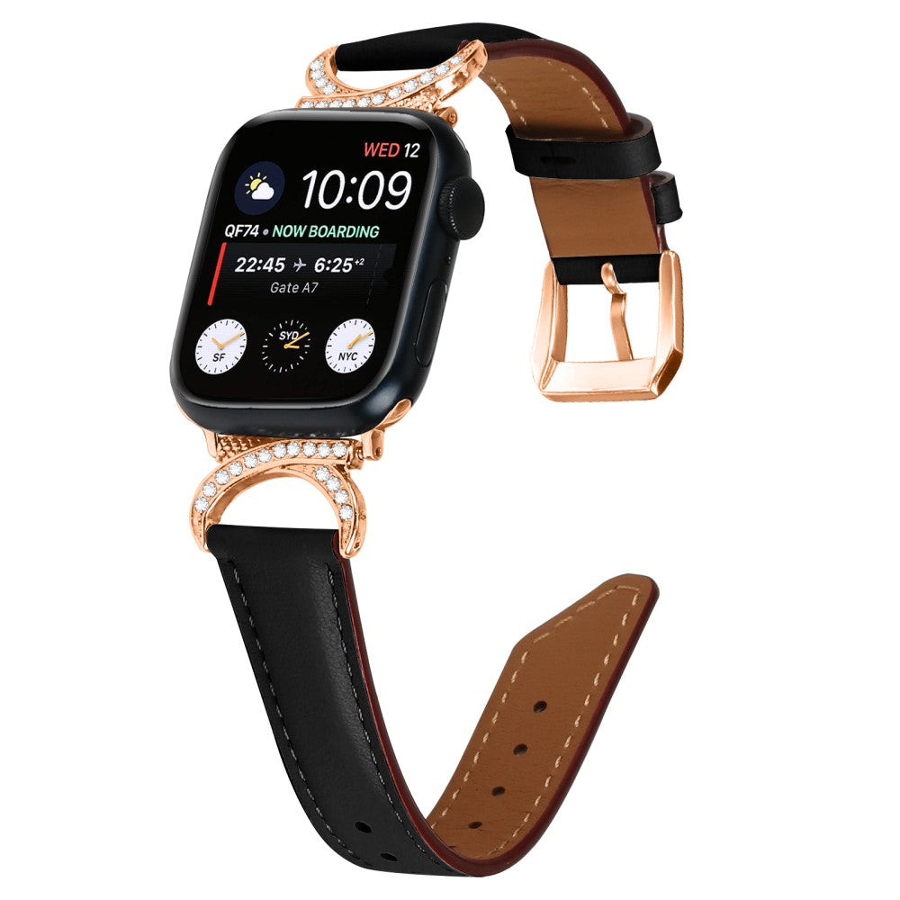 Meget Fint Ægte Læder Universal Rem passer til Apple Smartwatch - Sort#serie_3