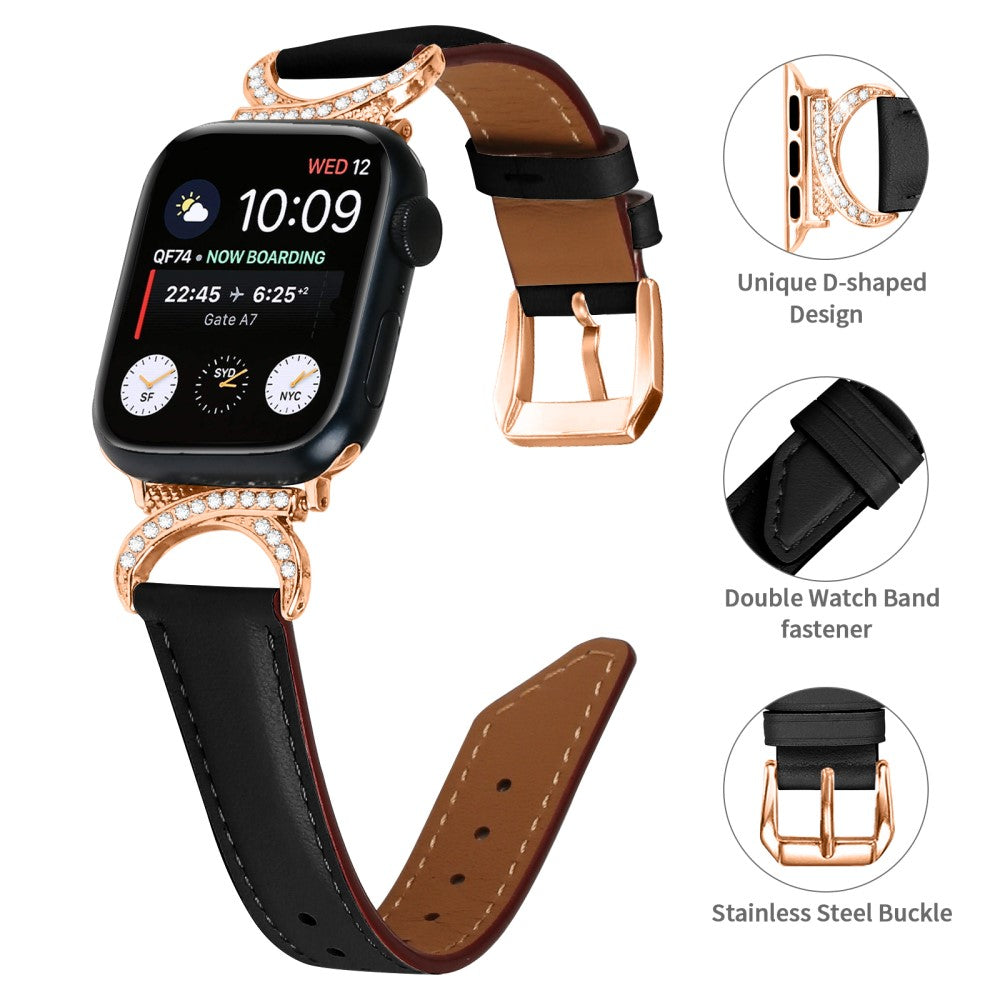Meget Fint Ægte Læder Universal Rem passer til Apple Smartwatch - Sort#serie_3