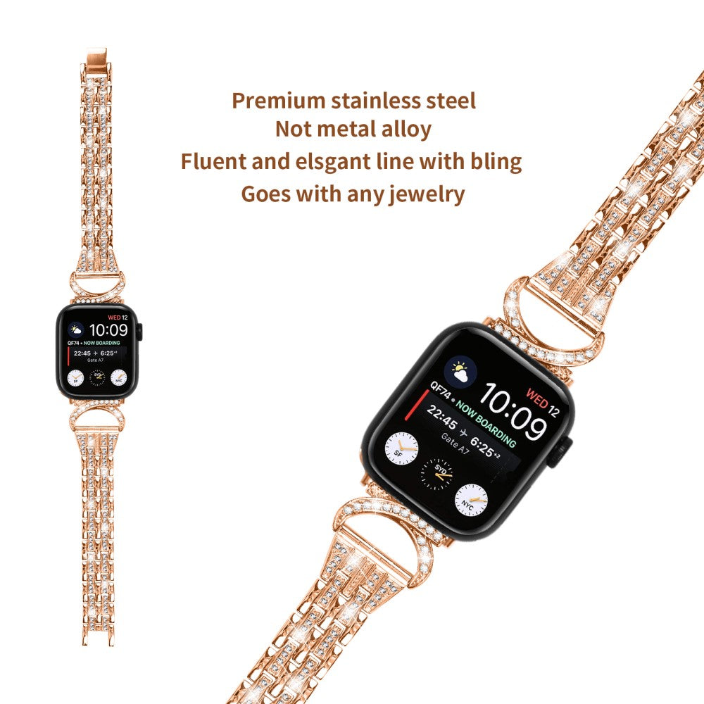 Super Sejt Metal Og Rhinsten Universal Rem passer til Apple Smartwatch - Pink#serie_2