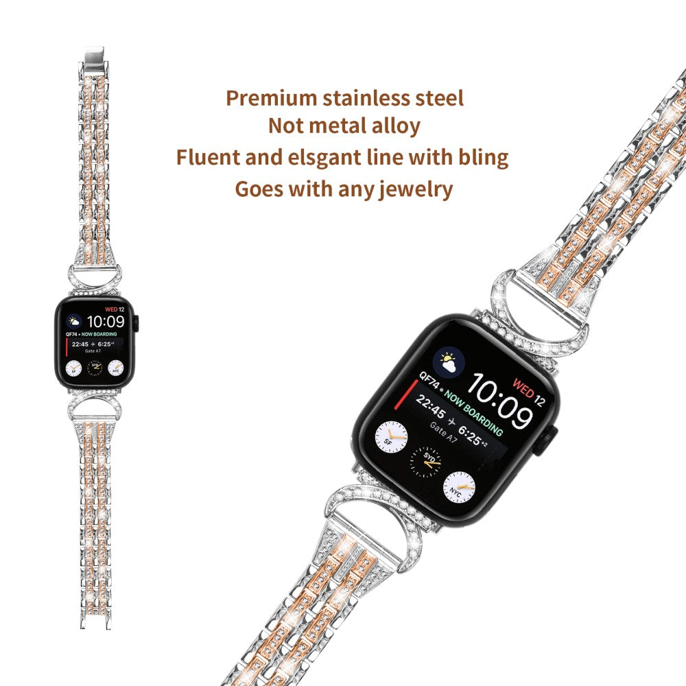 Super Sejt Metal Og Rhinsten Universal Rem passer til Apple Smartwatch - Sølv#serie_3