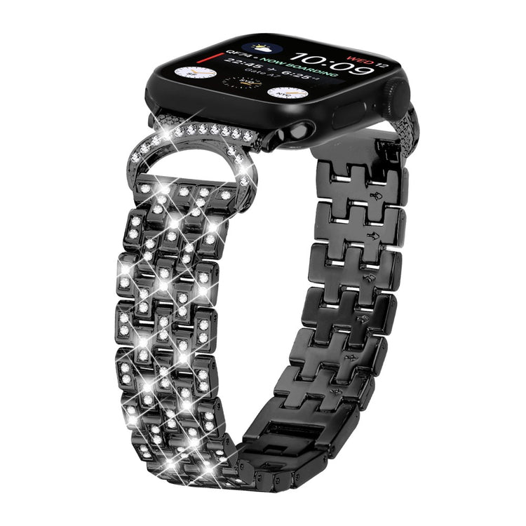 Super Sejt Metal Og Rhinsten Universal Rem passer til Apple Smartwatch - Sort#serie_1