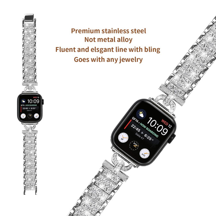 Super Cool Metal Og Rhinsten Universal Rem passer til Apple Smartwatch - Sølv#serie_4