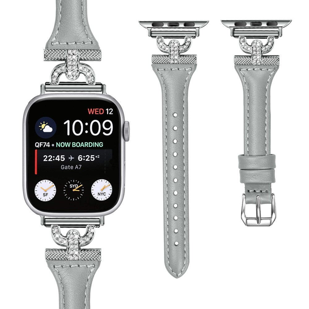 Sejt Ægte Læder Og Rhinsten Universal Rem passer til Apple Smartwatch - Sølv#serie_1