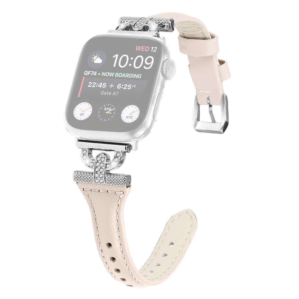 Sejt Ægte Læder Og Rhinsten Universal Rem passer til Apple Smartwatch - Brun#serie_2