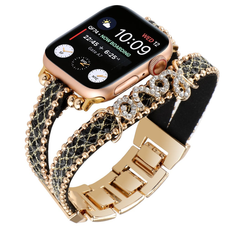 Stilfuld Metal Og Kunstlæder Universal Rem passer til Apple Smartwatch - Sort#serie_1