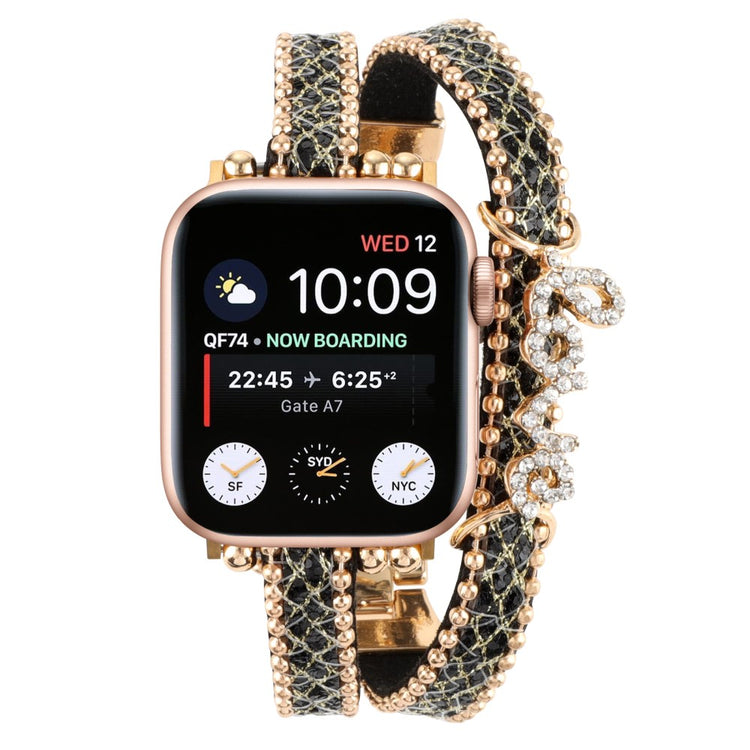 Stilfuld Metal Og Kunstlæder Universal Rem passer til Apple Smartwatch - Sort#serie_1