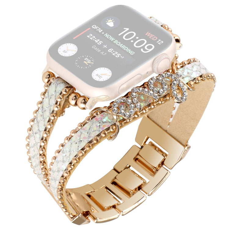 Stilfuld Metal Og Kunstlæder Universal Rem passer til Apple Smartwatch - Guld#serie_2