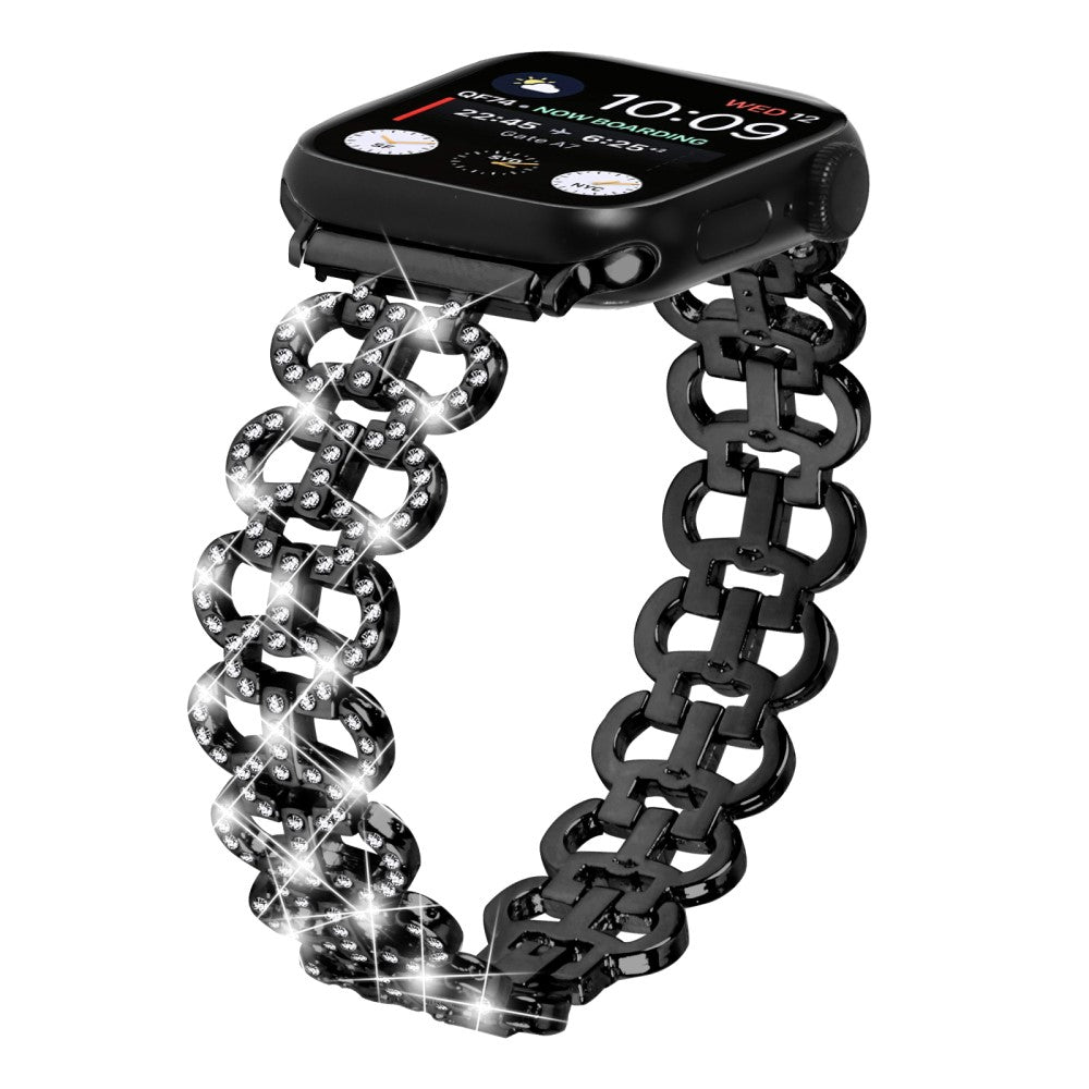 Super Smuk Metal Og Rhinsten Universal Rem passer til Apple Smartwatch - Sort#serie_1