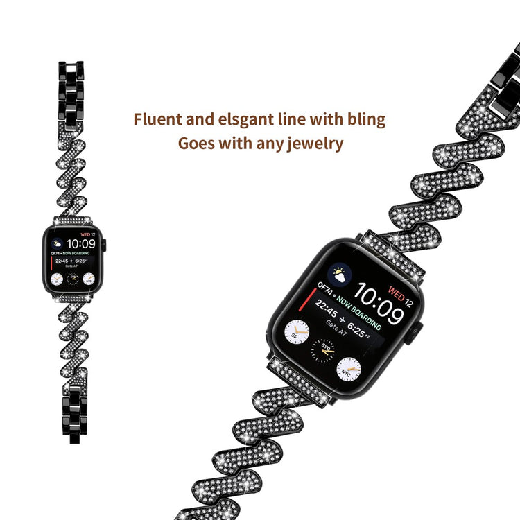 Mega Cool Metal Og Rhinsten Universal Rem passer til Apple Smartwatch - Sort#serie_1