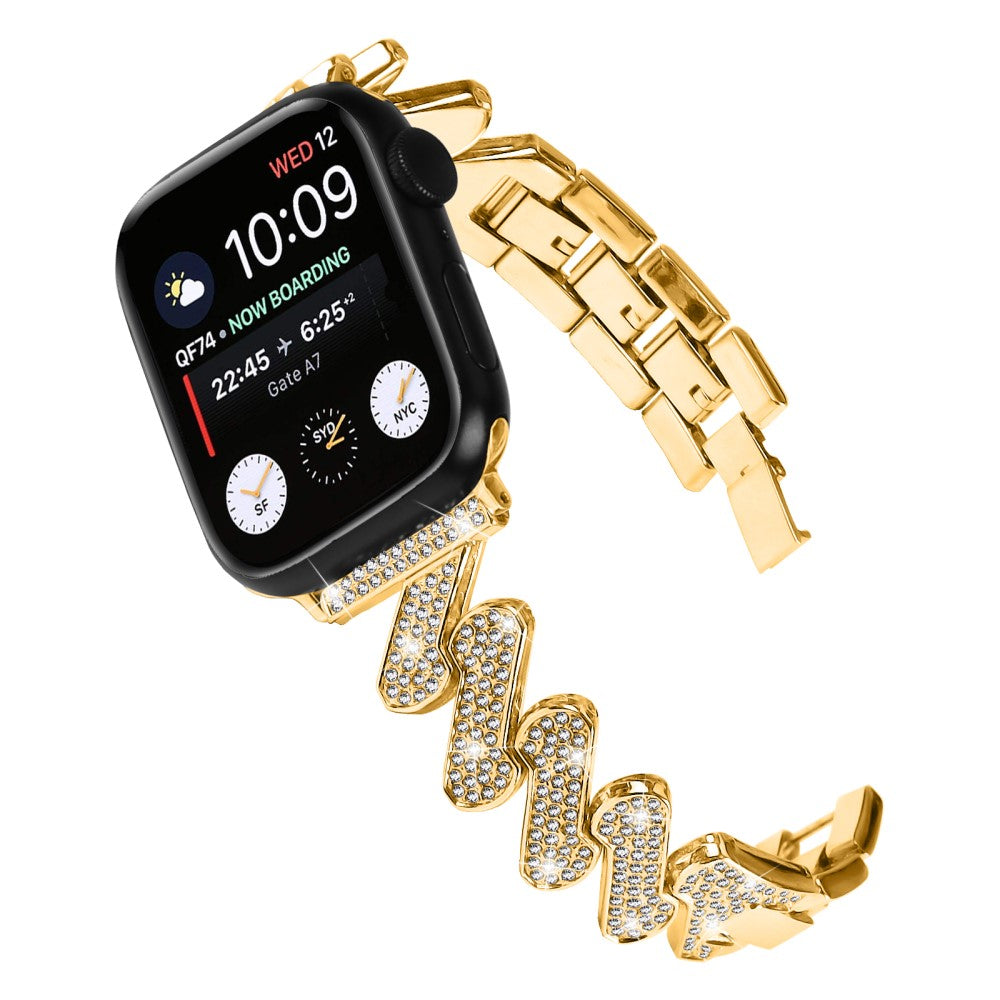 Mega Cool Metal Og Rhinsten Universal Rem passer til Apple Smartwatch - Guld#serie_2