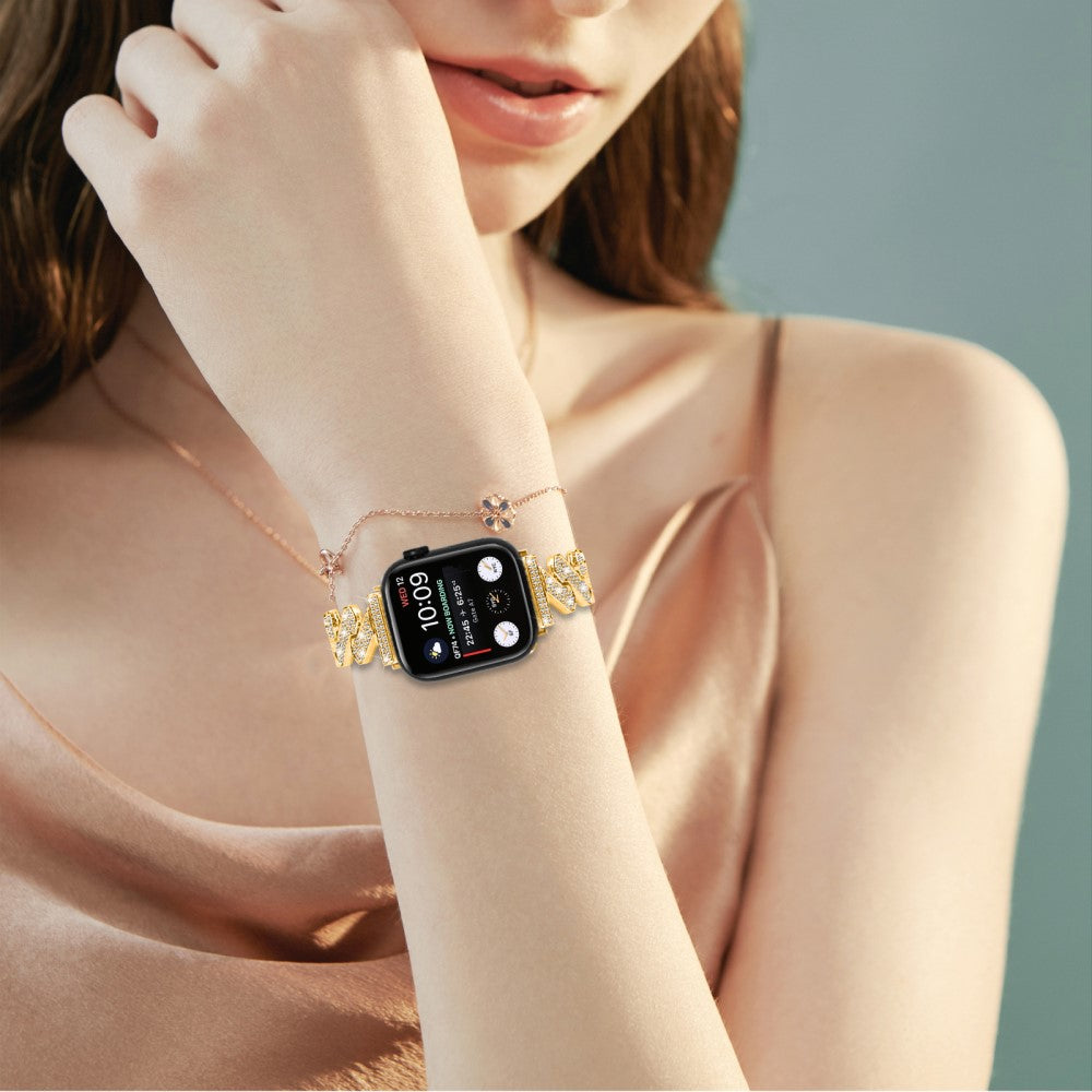 Mega Cool Metal Og Rhinsten Universal Rem passer til Apple Smartwatch - Guld#serie_2