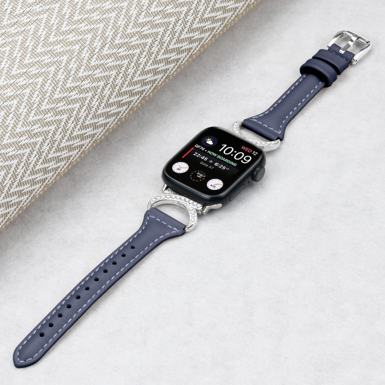 Sejt Ægte Læder Og Rhinsten Universal Rem passer til Apple Smartwatch - Blå#serie_2