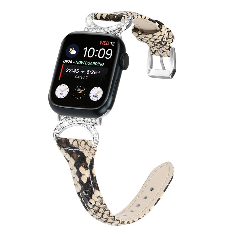 Sejt Ægte Læder Og Rhinsten Universal Rem passer til Apple Smartwatch - Hvid#serie_4