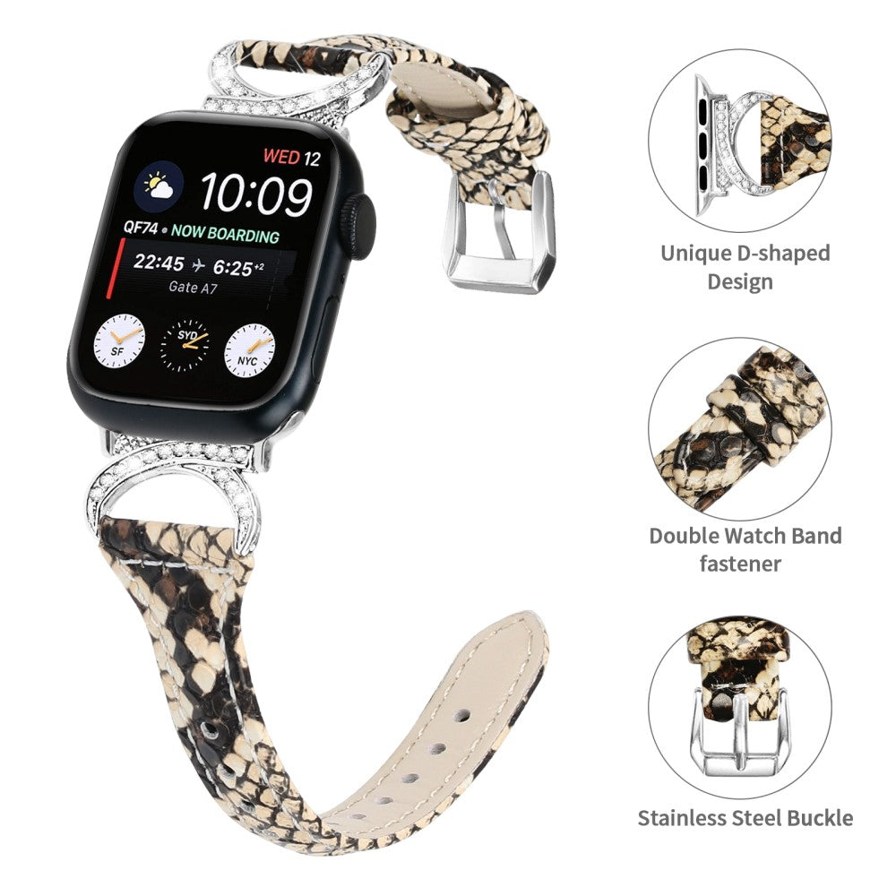 Sejt Ægte Læder Og Rhinsten Universal Rem passer til Apple Smartwatch - Hvid#serie_4