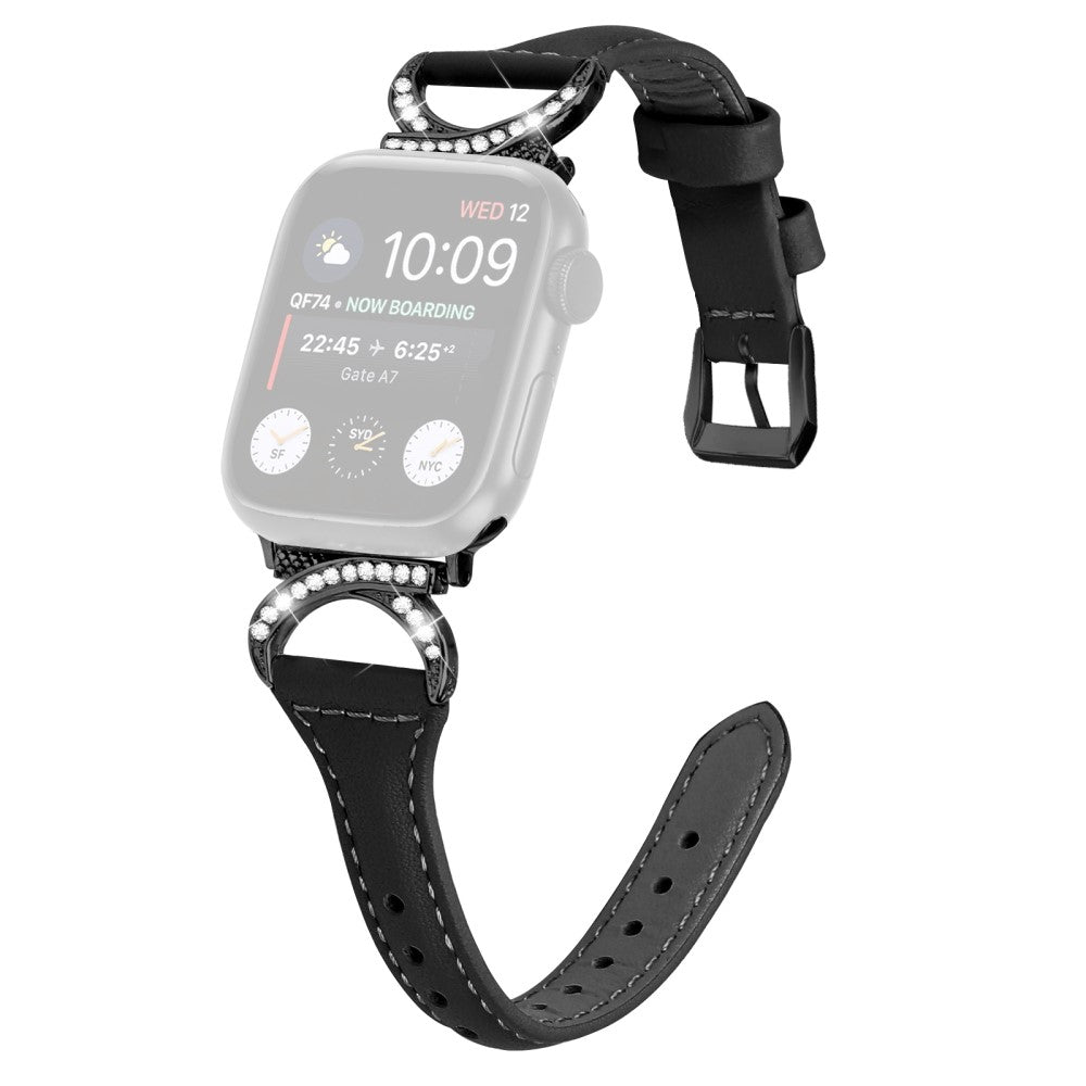 Smuk Ægte Læder Og Rhinsten Universal Rem passer til Apple Smartwatch - Sort#serie_1