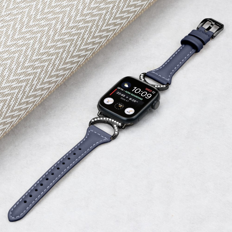 Smuk Ægte Læder Og Rhinsten Universal Rem passer til Apple Smartwatch - Blå#serie_2