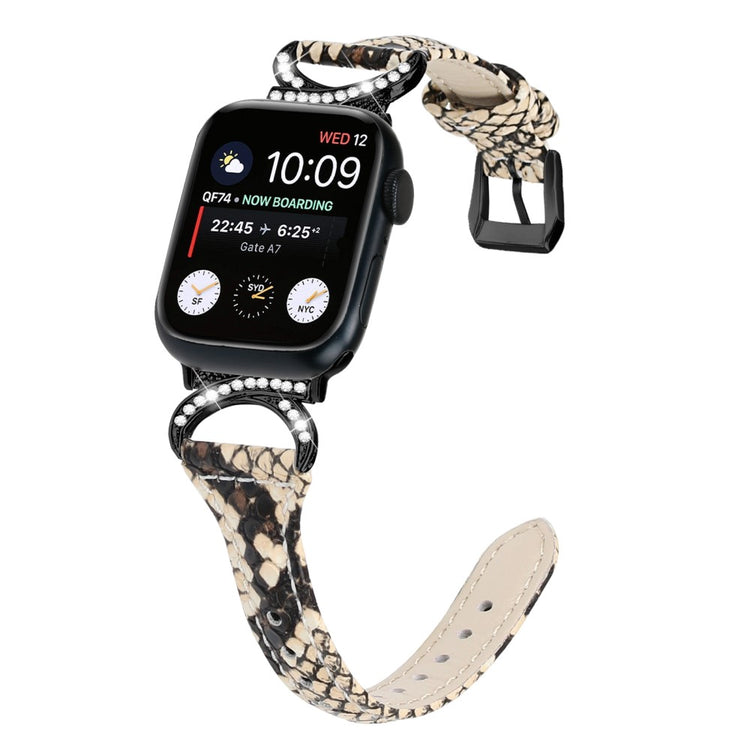 Smuk Ægte Læder Og Rhinsten Universal Rem passer til Apple Smartwatch - Hvid#serie_4