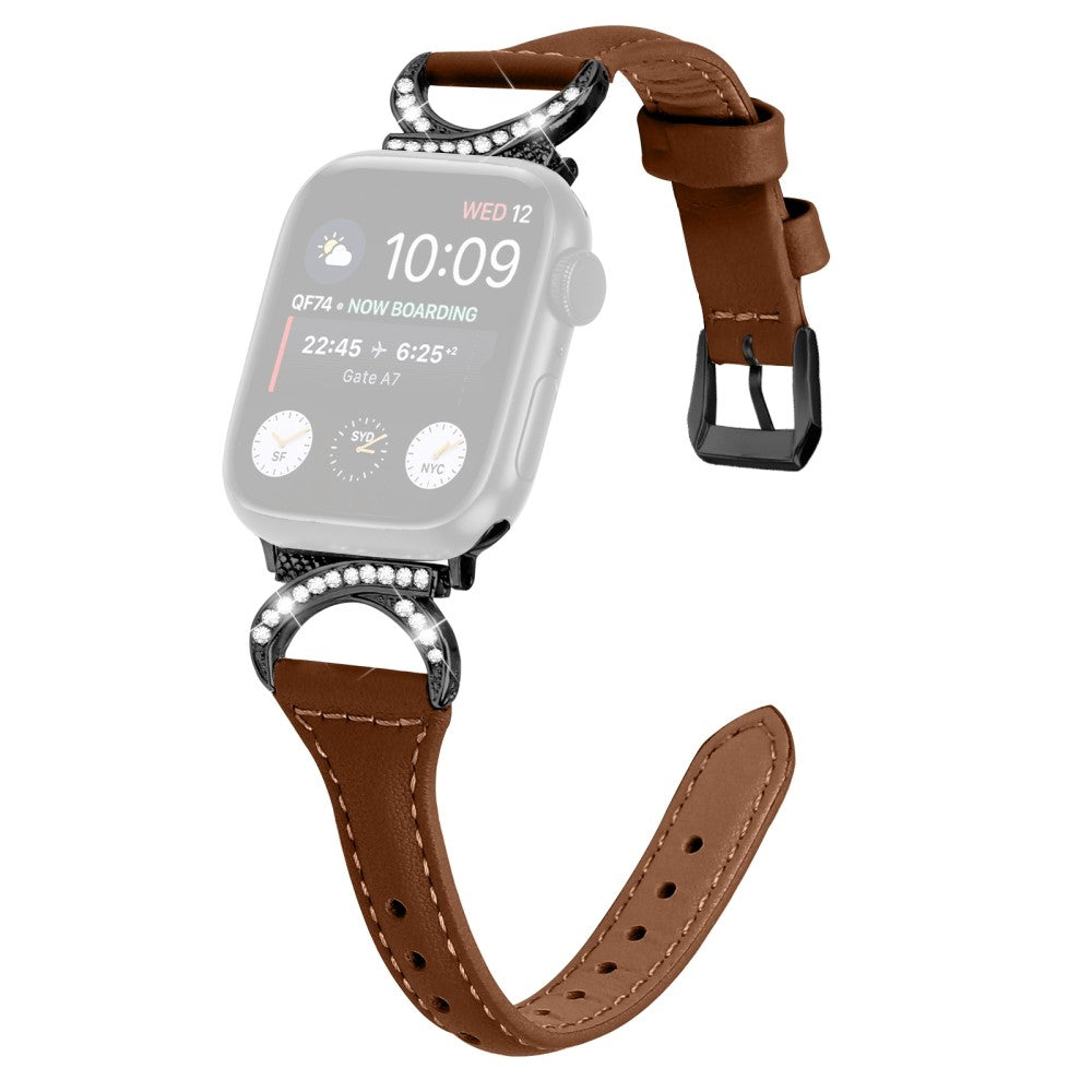 Smuk Ægte Læder Og Rhinsten Universal Rem passer til Apple Smartwatch - Brun#serie_6