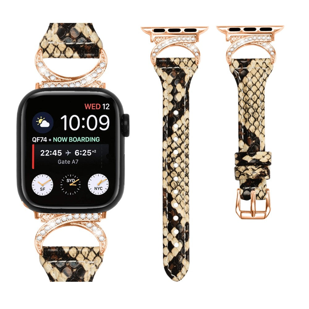 Solid Ægte Læder Og Rhinsten Universal Rem passer til Apple Smartwatch - Hvid#serie_4