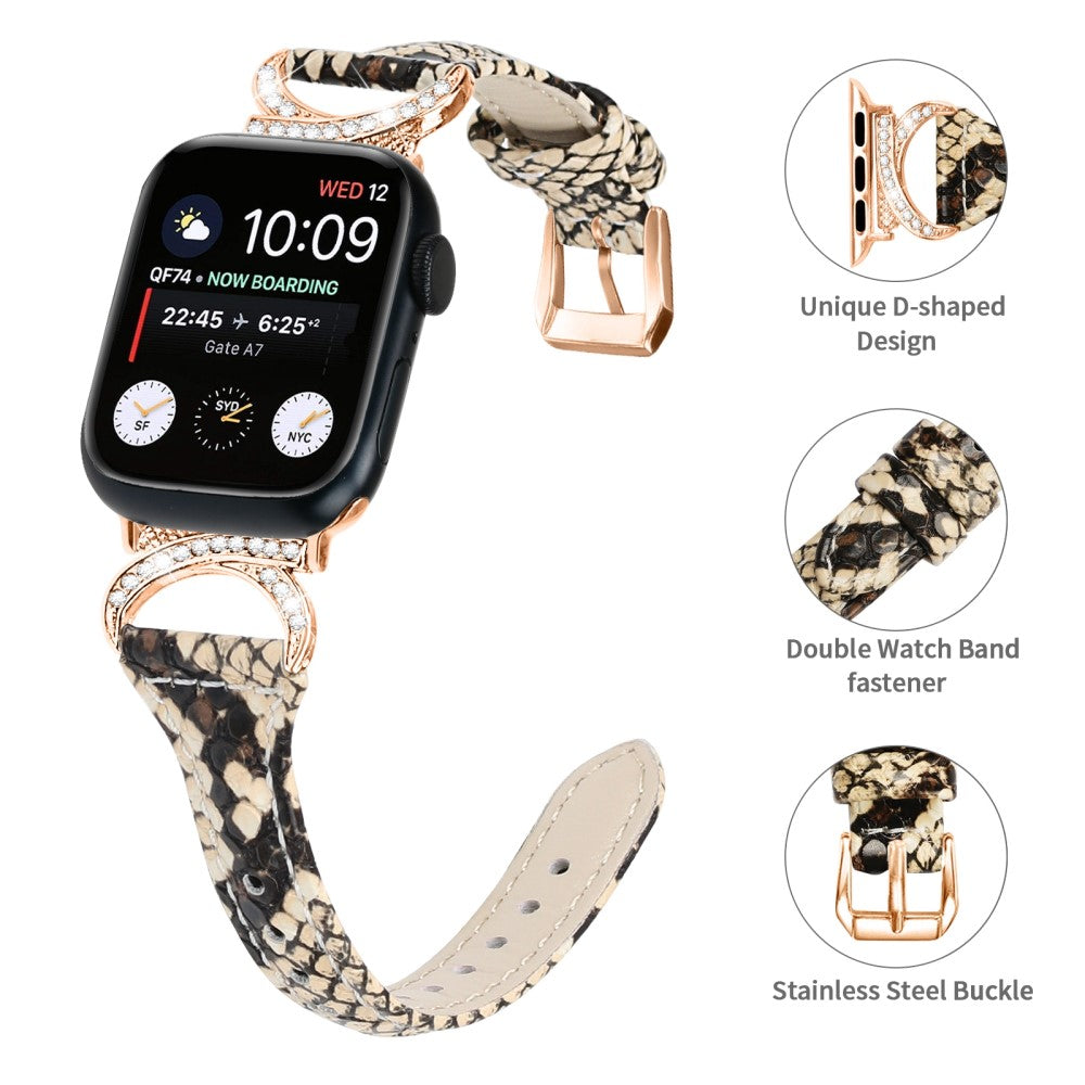 Solid Ægte Læder Og Rhinsten Universal Rem passer til Apple Smartwatch - Hvid#serie_4