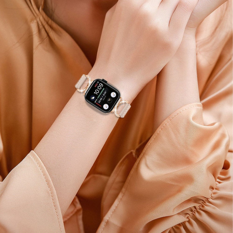 Solid Ægte Læder Og Rhinsten Universal Rem passer til Apple Smartwatch - Beige#serie_5