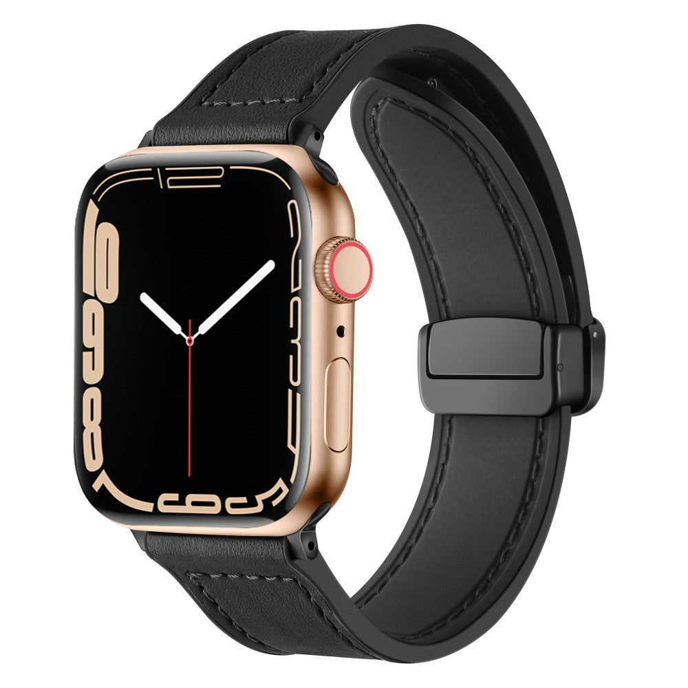 Fed Kunstlæder Og Silikone Universal Rem passer til Apple Smartwatch - Sort#serie_1