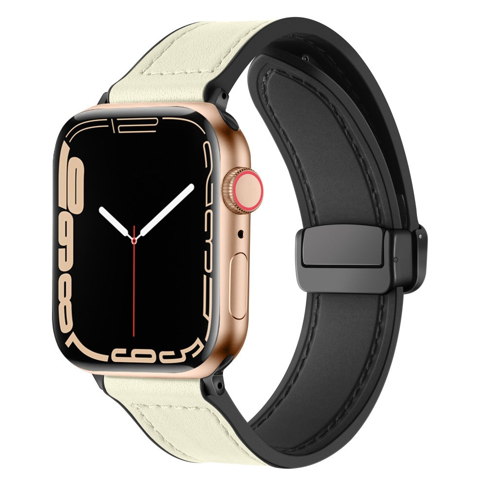 Fed Kunstlæder Og Silikone Universal Rem passer til Apple Smartwatch - Beige#serie_3