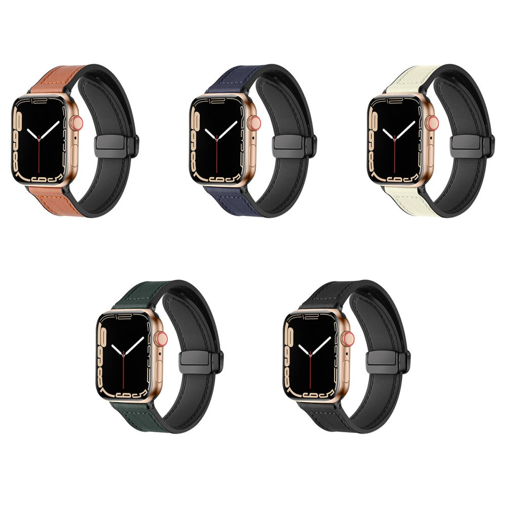 Fed Kunstlæder Og Silikone Universal Rem passer til Apple Smartwatch - Beige#serie_3