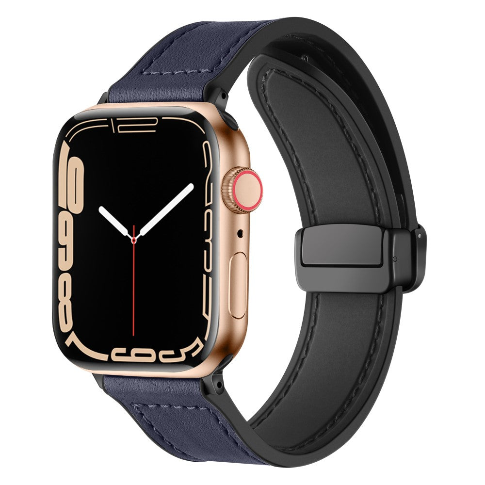 Fed Kunstlæder Og Silikone Universal Rem passer til Apple Smartwatch - Blå#serie_4
