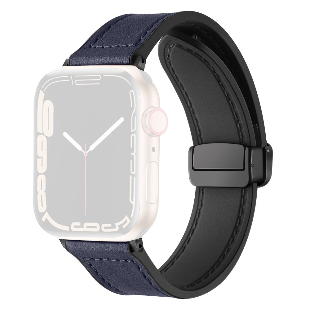 Fed Kunstlæder Og Silikone Universal Rem passer til Apple Smartwatch - Blå#serie_4