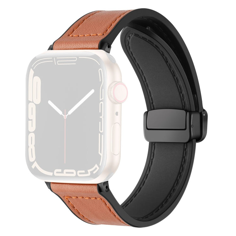 Fed Kunstlæder Og Silikone Universal Rem passer til Apple Smartwatch - Brun#serie_5