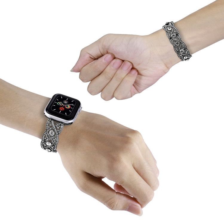 Meget Flot Metal Og Rhinsten Universal Rem passer til Apple Smartwatch - Sort#serie_3