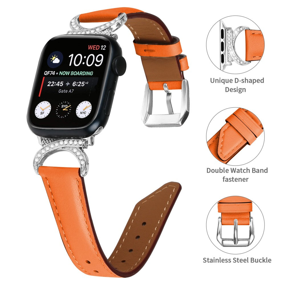 Nydelig Ægte Læder Universal Rem passer til Apple Smartwatch - Orange#serie_1