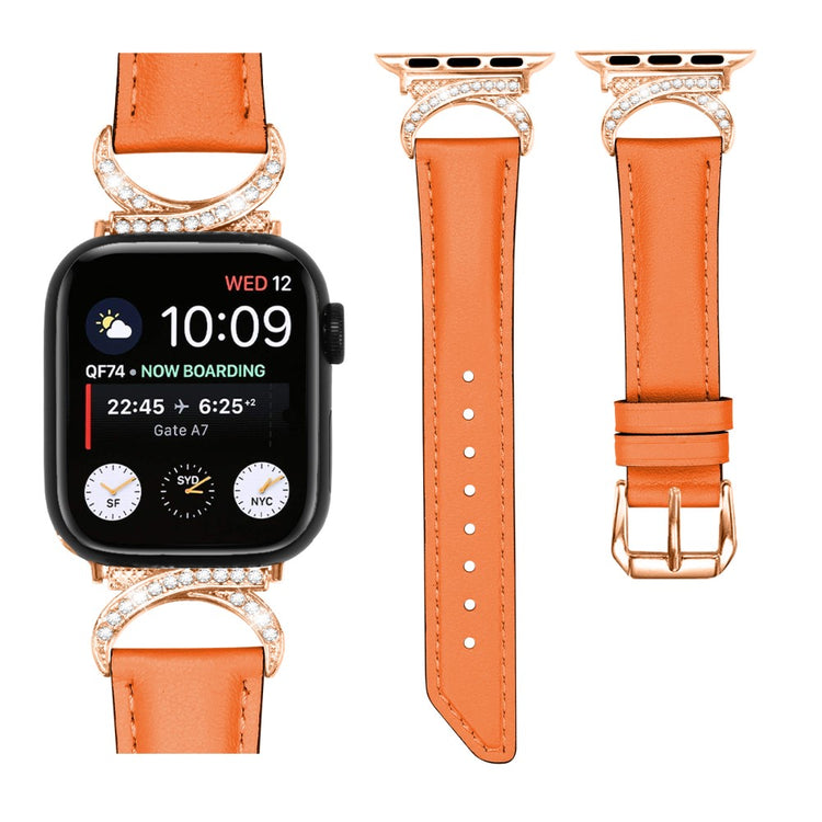 Mega Slidstærk Ægte Læder Universal Rem passer til Apple Smartwatch - Orange#serie_1