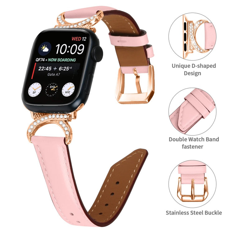 Mega Slidstærk Ægte Læder Universal Rem passer til Apple Smartwatch - Pink#serie_2